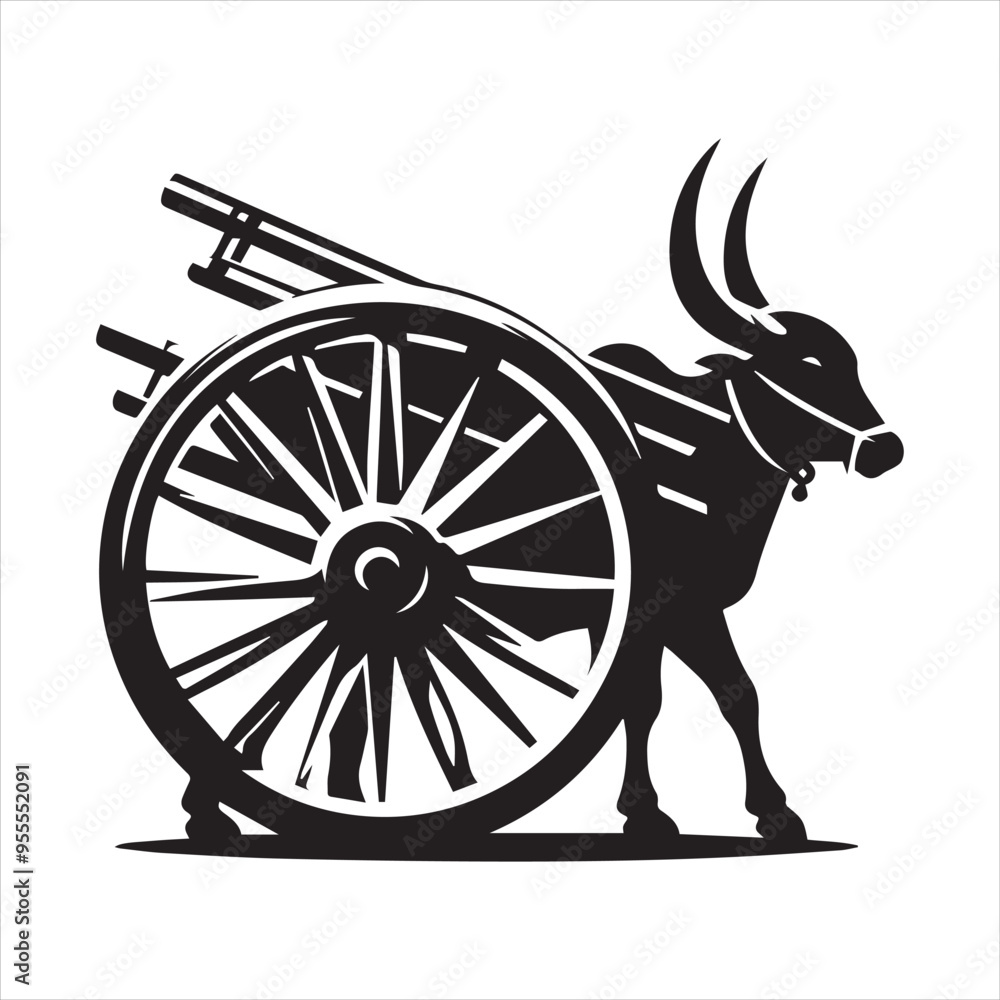 Fototapeta premium bullock cart wheel silhouette vector With White Background