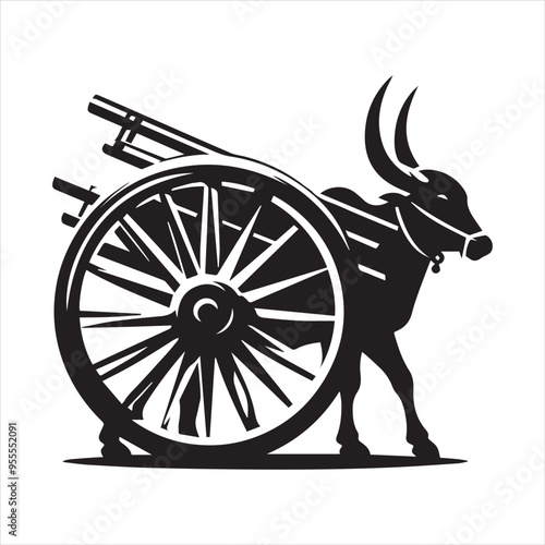 bullock cart wheel silhouette vector With White Background