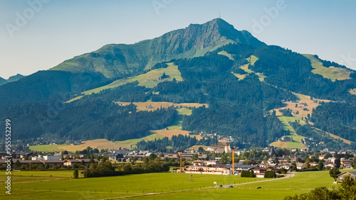 Alpine summer view with Mount Kitzbueheler Horn near Saint Johann, Kitzbuehel, Tyrol, Austria