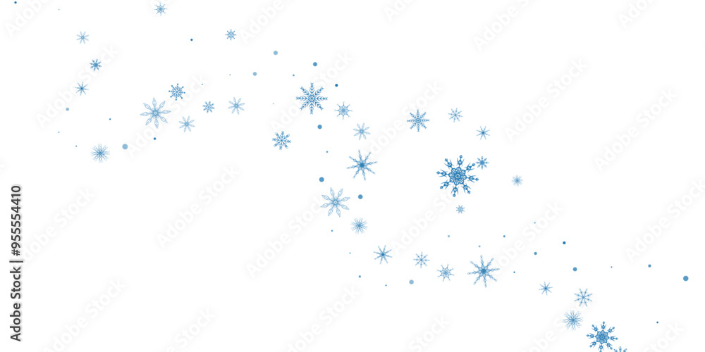 Snowflakes. Snow, snowfall. Falling scattered blue snowflakes on a white background. Snowflakes. Snow, snowfall. Falling scattered blue snowflakes on a white background.