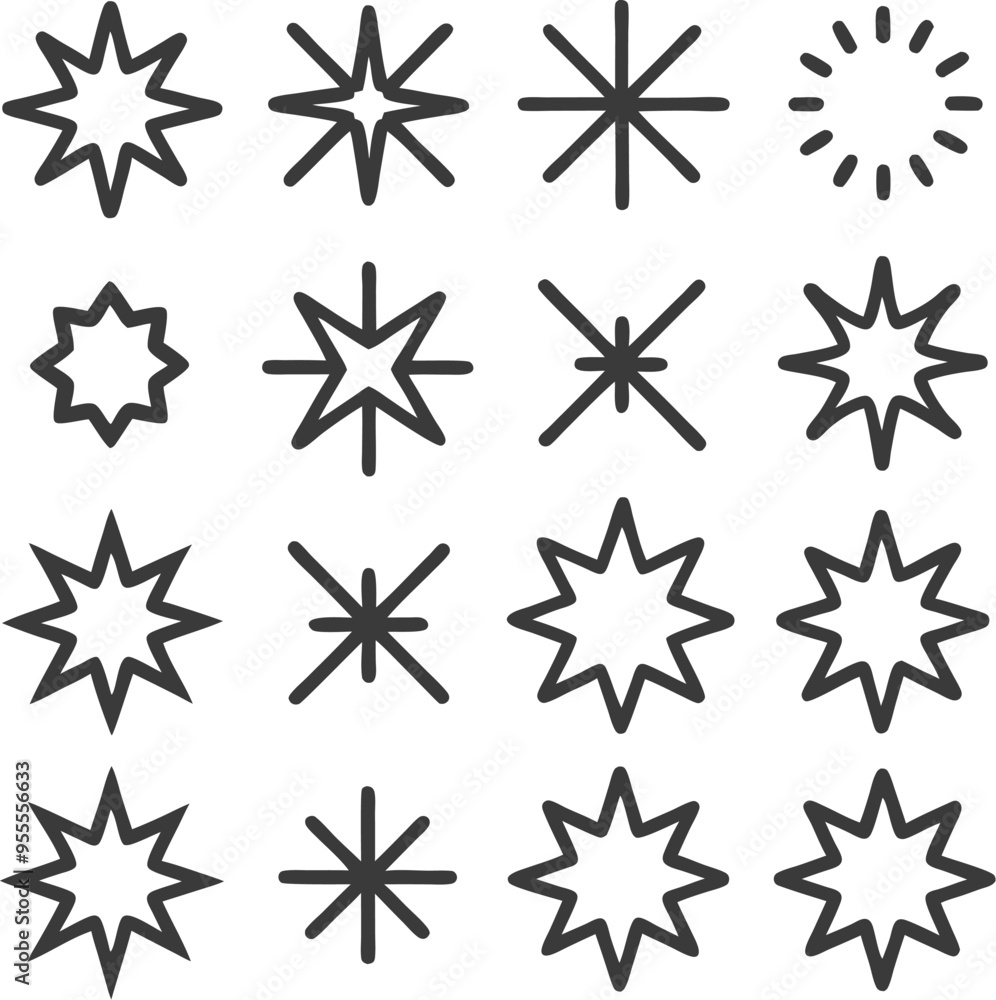 Collection of different stars including on white background Collection of different stars including on white background