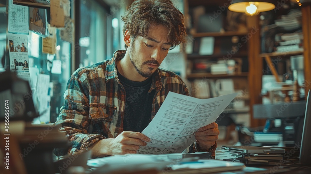 Businessman reviewing document reports at office workplace. legal expert, professional lawyer reading and checking financial documents or insurance contract Businessman reviewing document reports at office workplace. legal expert, professional lawyer reading and checking financial documents or insurance contract