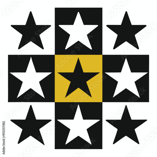 Back and white stars with a yellow square in the middle 