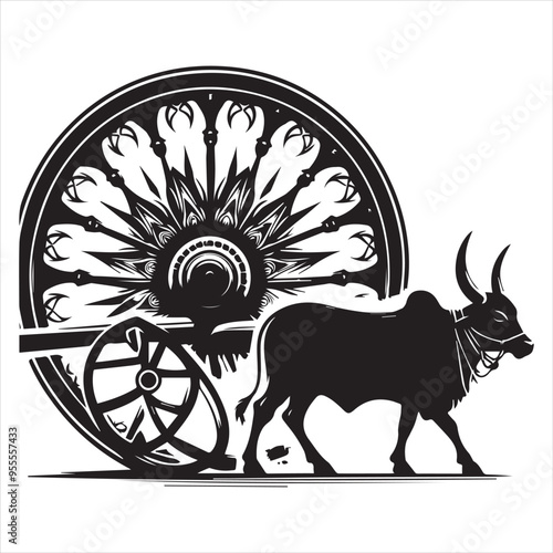 bullock cart wheel silhouette vector With White Background 