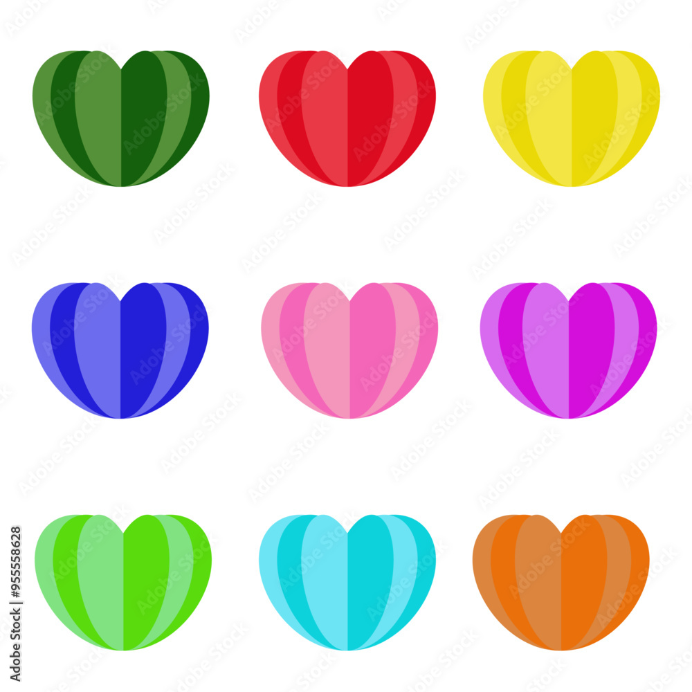 Φωτογραφία Set of volumetric different  colors hearts cut out of paper on a transparent bac