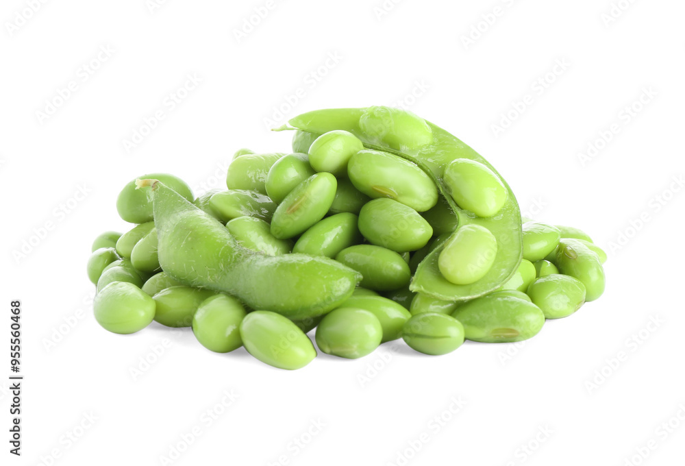 Raw green edamame soybeans and pods isolated on white Raw green edamame soybeans and pods isolated on white