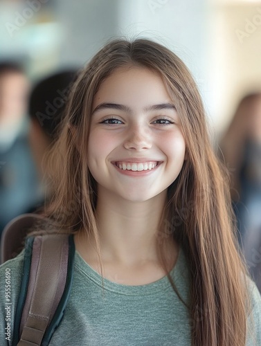 Joyful Teenage Girl in Airport