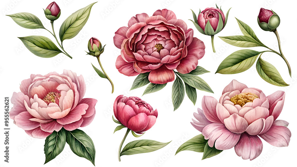 Flower clipart set: red and pink peonies flowers. The set is perfect for invitations, cards, packaging design and other creative projects. Flower clipart set: red and pink peonies flowers. The set is perfect for invitations, cards, packaging design and other creative projects.