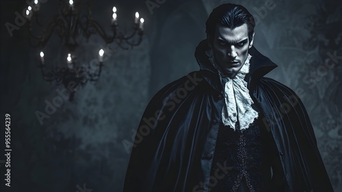 Regal and Enigmatic Vampire Lord in Dark Gothic Elegance