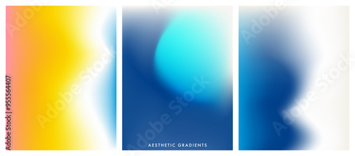 Abstract gradient poster background. Aesthetic various sky set. Blue and yellow. Minimalist cover template. Vector illustration background in trendy simple style for poster, cover, banner, flyer, card