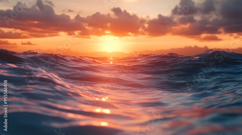 Mesmerizing Underwater Sunset Seascape with Ethereal Lighting and Tranquil Waves