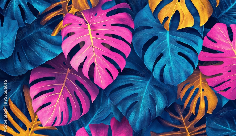 Vibrant Tropical Leaves Pattern in Neon Colors. AI generated illustration Vibrant Tropical Leaves Pattern in Neon Colors. AI generated illustration