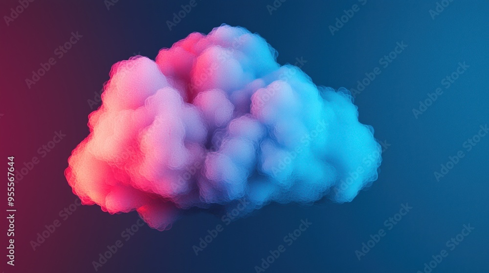 Digital representation of hybrid work, with connected cloud networks linking remote and office workers, abstract shapes, cool neon colors. Digital representation of hybrid work, with connected cloud networks linking remote and office workers, abstract shapes, cool neon colors.