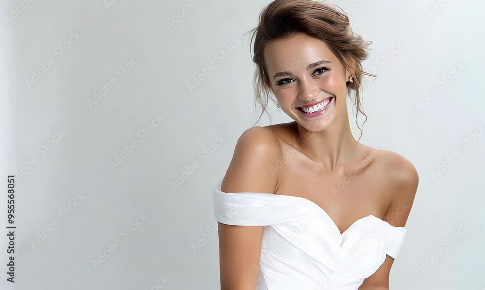 Beautiful young bride in a white wedding dress on a white background Beautiful young bride in a white wedding dress on a white background