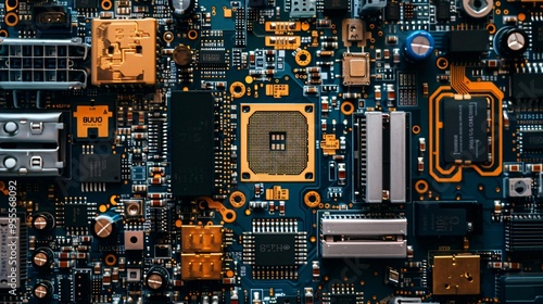 top view of electronic circuit board with components