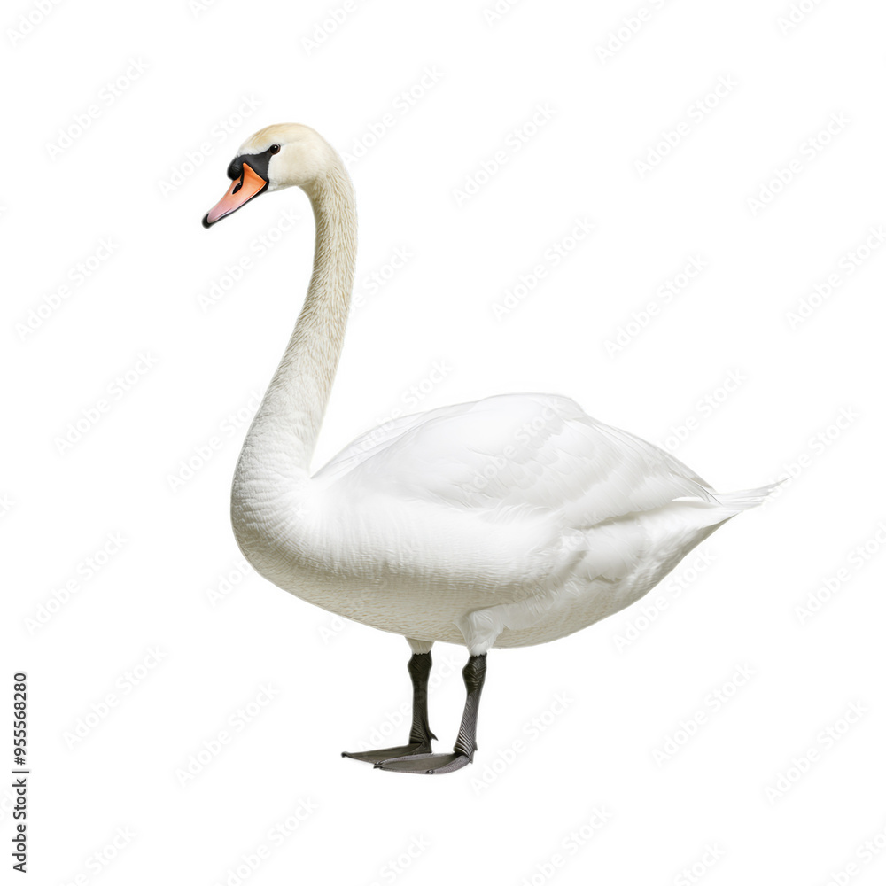 Fototapeta premium Graceful swan with elegantly curved neck and pristine transparent feathers isolated on a transparent background 