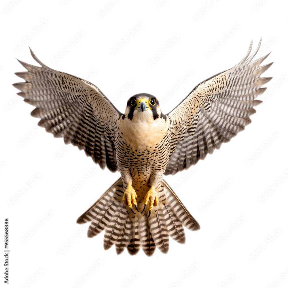Fototapeta premium Peregrine falcon diving with outstretched wings and sharp talons isolated on a transparent background 