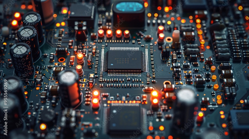 Fototapeta premium Close-up of electronic circuit board with components
