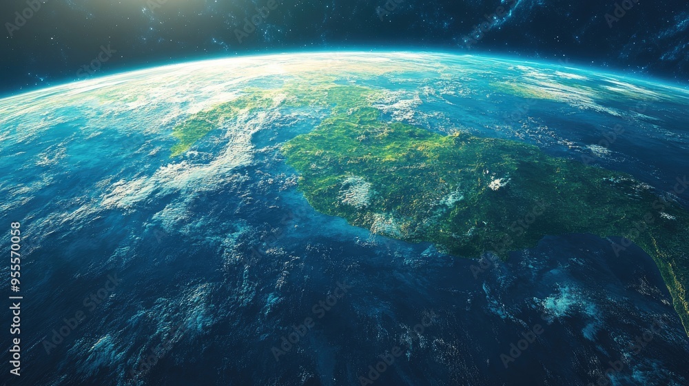 Fototapeta premium A travel background with a subtle gradient of blue and green, evoking a sense of global exploration. Ample copy space.