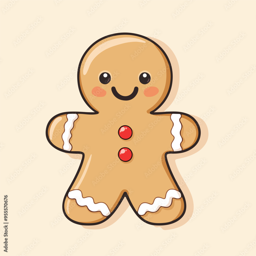 Cute Christmas Gingerbread Man Outline Holiday Cookie Flat Vector Cute Christmas Gingerbread Man Outline Holiday Cookie Flat Vector