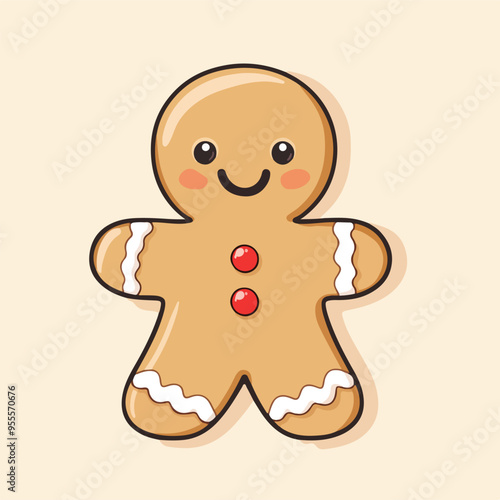 Cute Christmas Gingerbread Man Outline Holiday Cookie Flat Vector