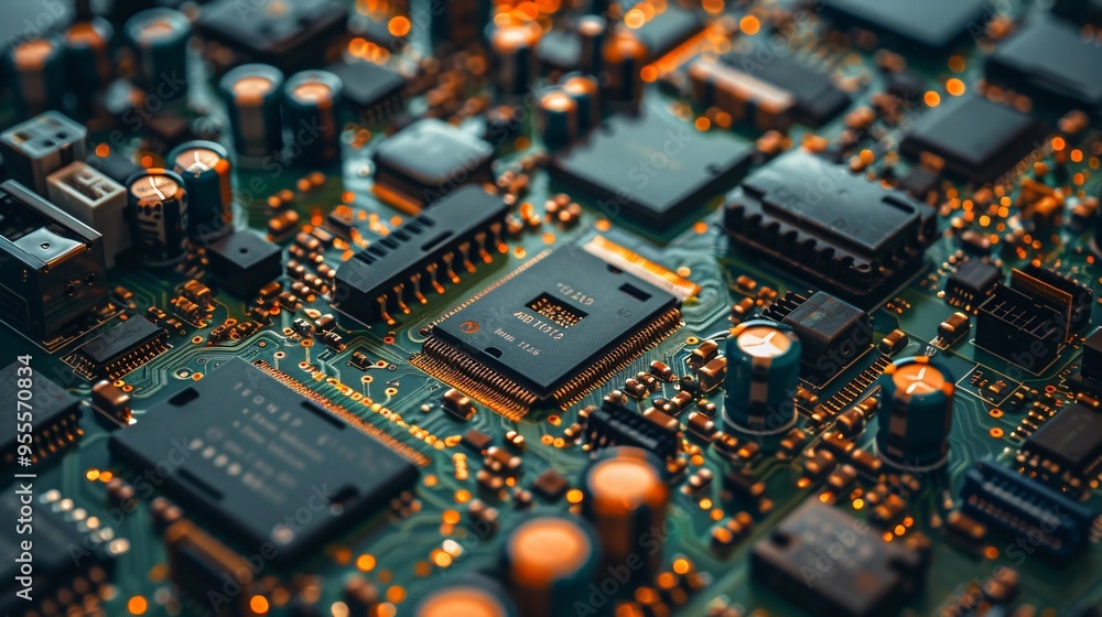 Close-up of electronic circuit board with components Close-up of electronic circuit board with components