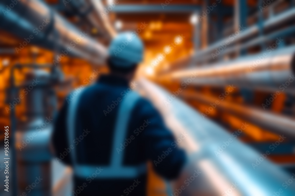 Blurred image of oil and gas industry worker, maintenance and service in explosive areas Blurred image of oil and gas industry worker, maintenance and service in explosive areas