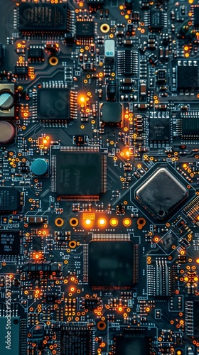 top view of electronic circuit board with components