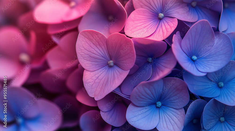 A background of purple flowers featuring a close-up of a hydrangea. A background of purple flowers featuring a close-up of a hydrangea.