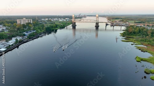 Aerial view of the Cape Fear Memorial Bridge spanning the Cape Fear River photo