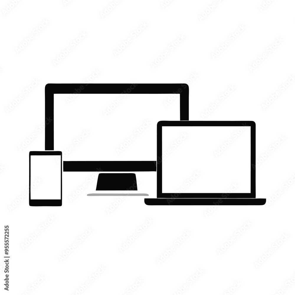 devices computer, laptop, vector silhouette clipart, isolated on white background devices computer, laptop, vector silhouette clipart, isolated on white background
