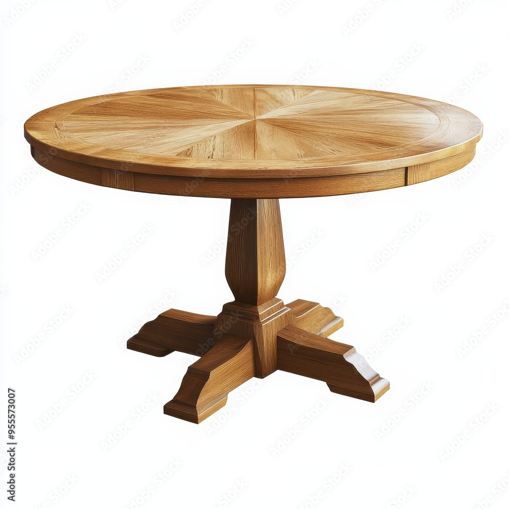 Round wooden table with a sturdy base isolated against a white background perfect for dining or gathering in contemporary spaces Round wooden table with a sturdy base isolated against a white background perfect for dining or gathering in contemporary spaces