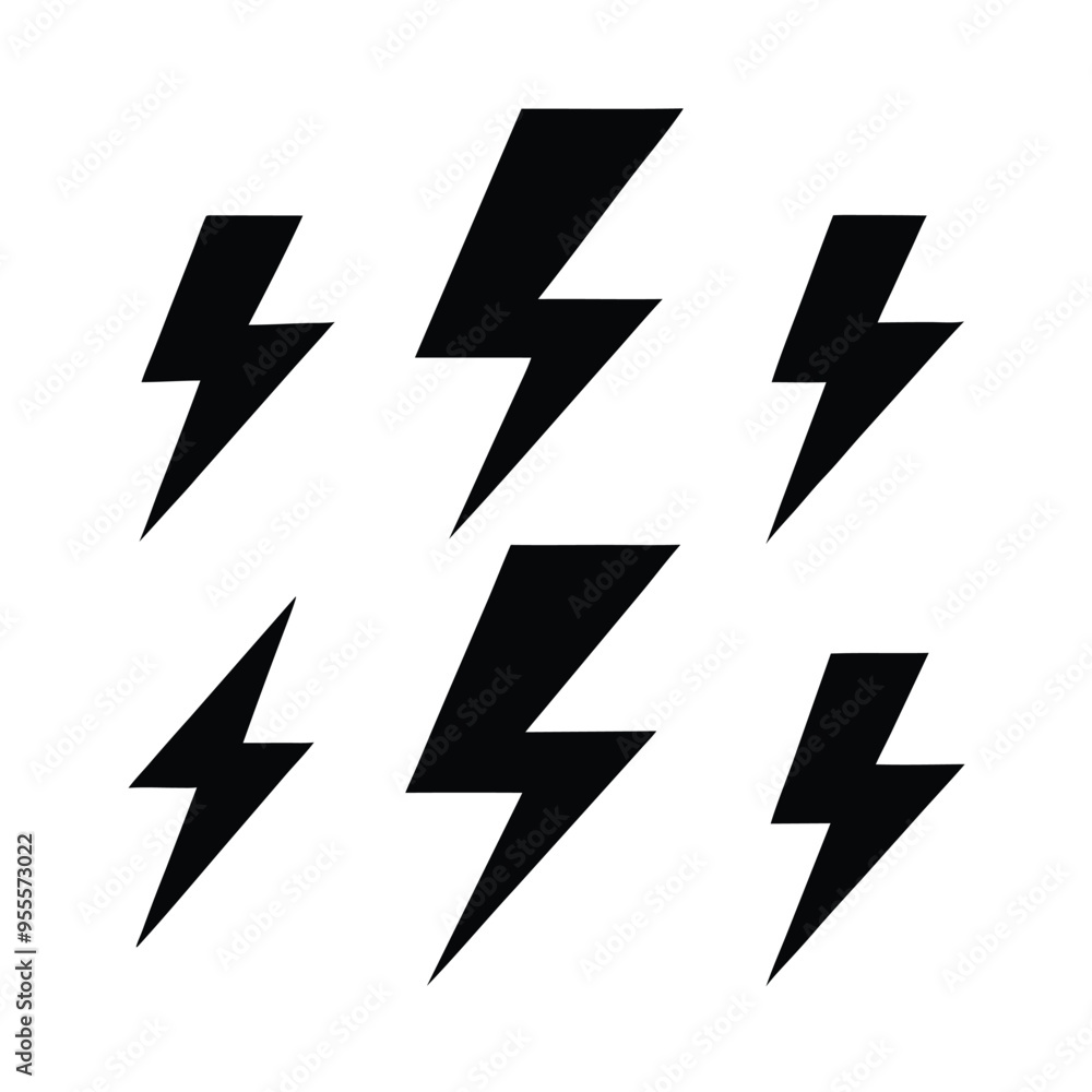 Lightning flat icons set, vector silhouette clipart, isolated on white background Lightning flat icons set, vector silhouette clipart, isolated on white background
