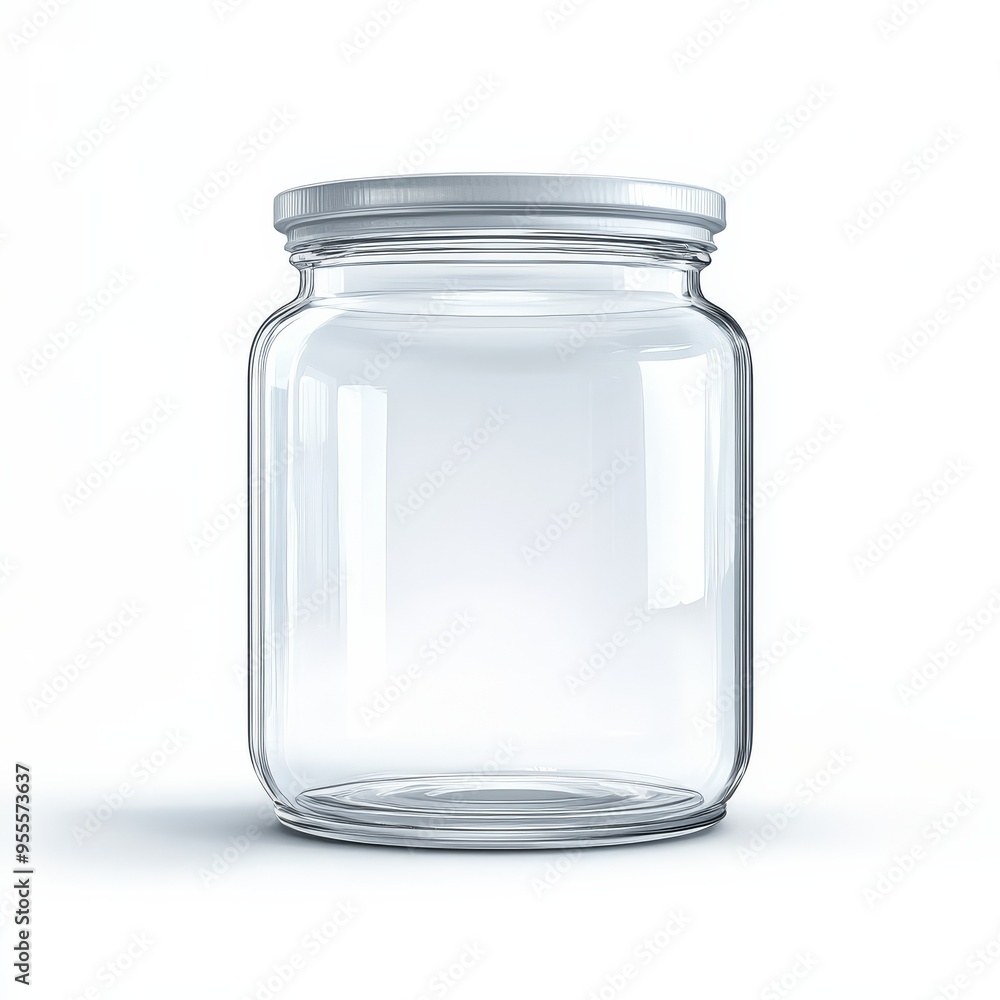 Clear glass jar isolated on a white background for creative storage solutions or food preservation ideas Clear glass jar isolated on a white background for creative storage solutions or food preservation ideas