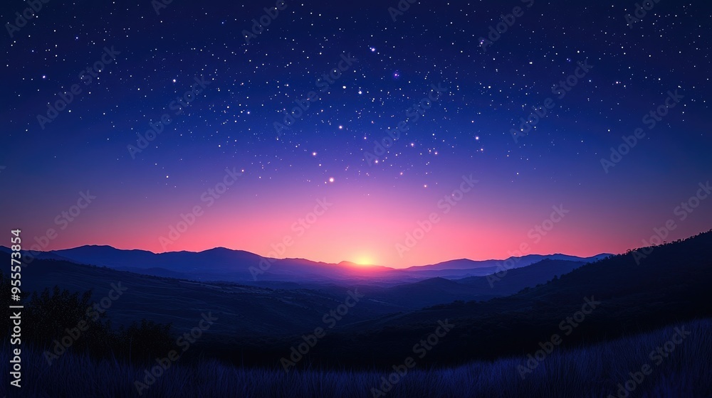 A twilight sky transitioning into night, with the first stars beginning to twinkle above a silhouetted landscape, perfect for themes of wonder and reflection with ample copy space. A twilight sky transitioning into night, with the first stars beginning to twinkle above a silhouetted landscape, perfect for themes of wonder and reflection with ample copy space.