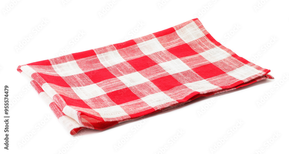 Folded tablecloth with checkered pattern isolated on white Folded tablecloth with checkered pattern isolated on white