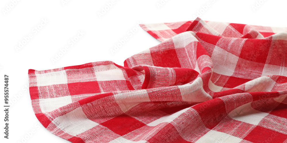 Crumpled tablecloth with checkered pattern isolated on white Crumpled tablecloth with checkered pattern isolated on white