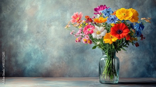 Wallpaper Mural A vibrant bouquet of mixed flowers in a glass vase, set against a neutral background with ample copy space. Torontodigital.ca