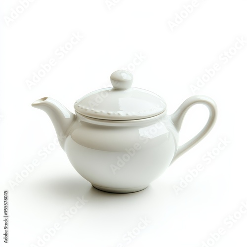 Elegant white ceramic teapot isolated on a clean white background perfect for a minimalist kitchen setting or tea serving