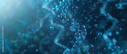 Futuristic medical research banner illustrates a DNA strand made of spheres