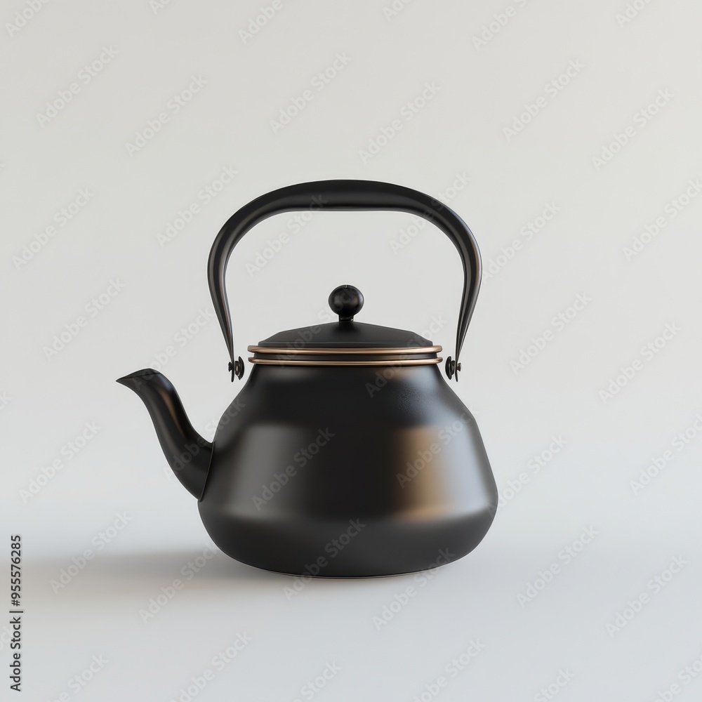 Elegant black kettle isolated against a white background showcasing its smooth design and functional features for culinary use Elegant black kettle isolated against a white background showcasing its smooth design and functional features for culinary use