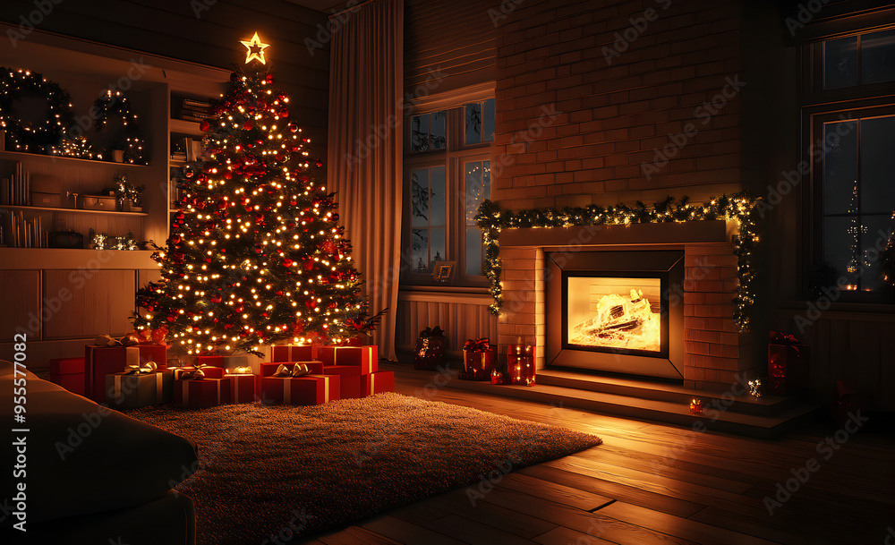 Warm Christmas Living Room with Glowing Tree
Warm Christmas Living Room with Glowing Tree