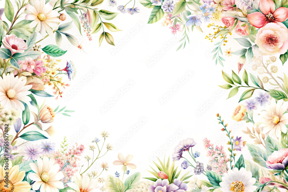 Flowers on a white background with copy space, AI Generation Flowers on a white background with copy space, AI Generation