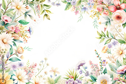 Flowers on a white background with copy space, AI Generation