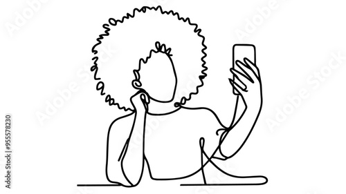 african girl with a phone taking selfies