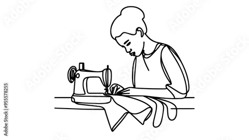 african Seamstress single line illustration vector