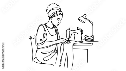 african Seamstress Concentrating on Sewing Fabric in Her Workshop 7