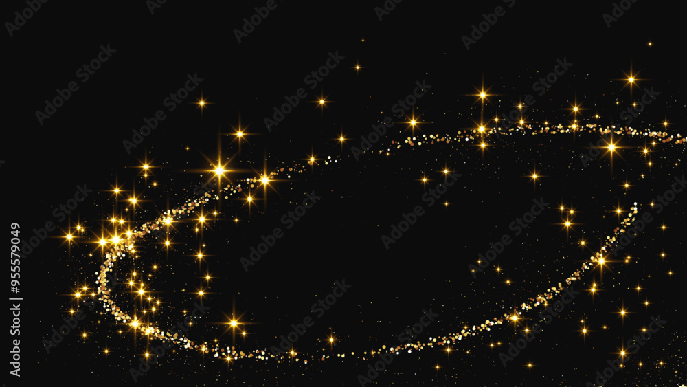 Gold glittering confetti wave and stardust Gold glittering confetti wave and stardust