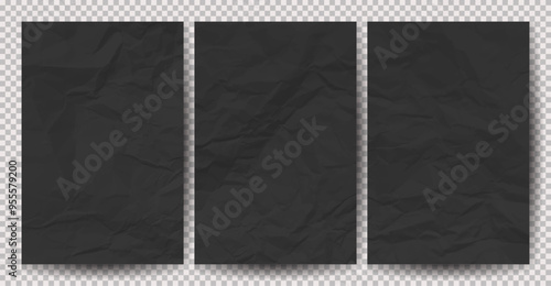 Set of black clean crumpled papers