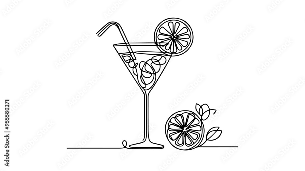 Citrus Cocktail one line drawing vector Citrus Cocktail one line drawing vector